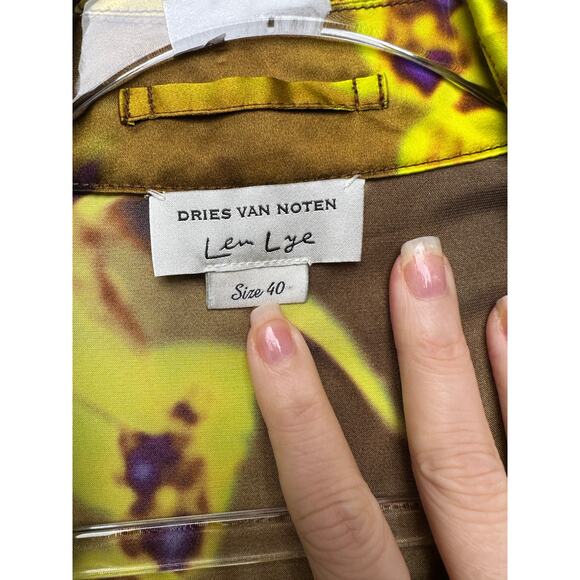 Dries Van Noten floral satin trench coat yellow women US 8 double-breasted - Picture 10 of 16